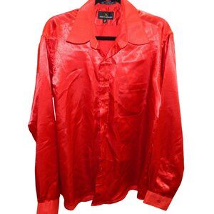Stacy Adams Mens Red Satin Long-Sleeve Dress Shirt 16.5 38/37 Shiny Flashy